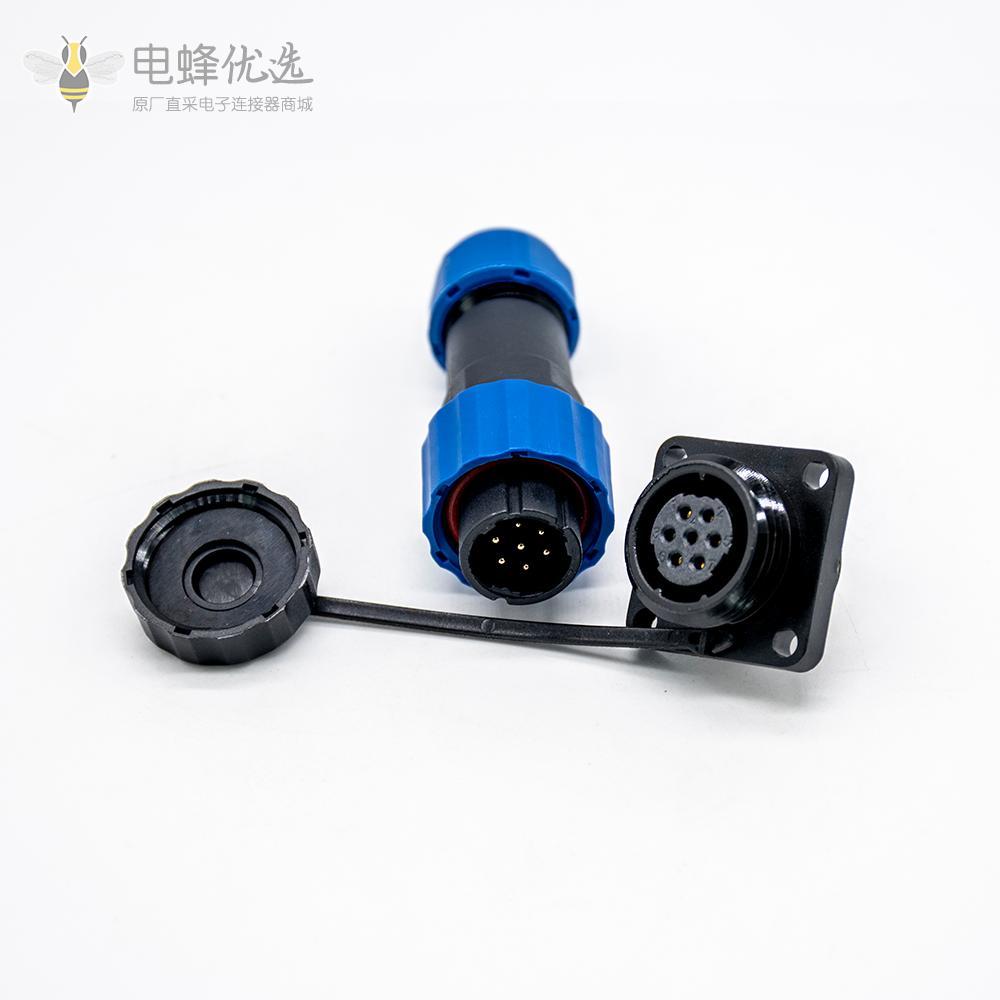 防水航空插头插座SP17 系列7芯公插头+母方形插座一对4孔法兰面板安装